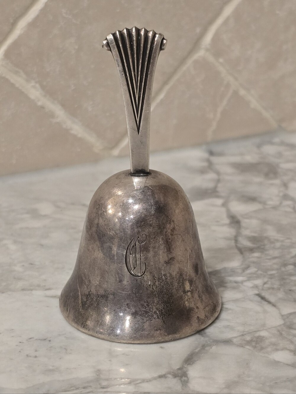 Antique Solid Sterling Silver Dinner Bell "C" Monogram Art Deco